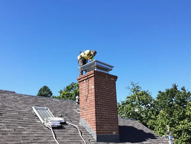 Dartmouth Chimney Sweep technician measuring a chimney cap in Dartmouth, MA
