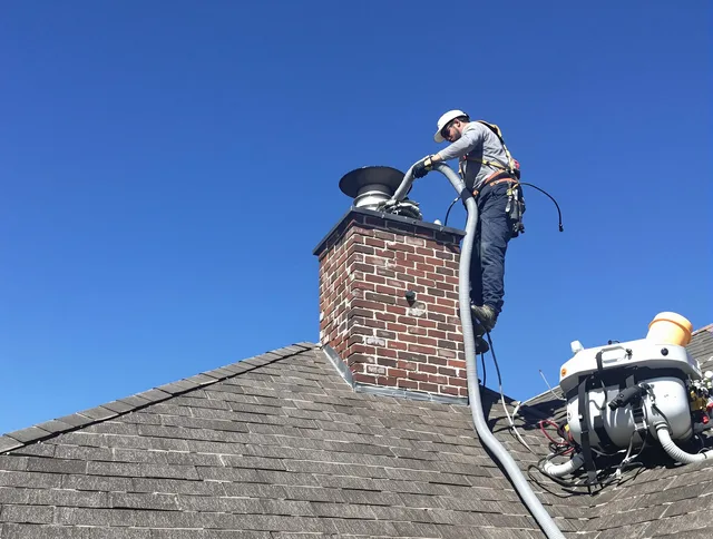 Dedicated Dartmouth Chimney Sweep team member cleaning a chimney in Dartmouth, MA