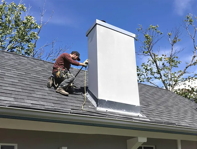 Dartmouth Chimney Sweep team member finishing chimney construction in Dartmouth, MA