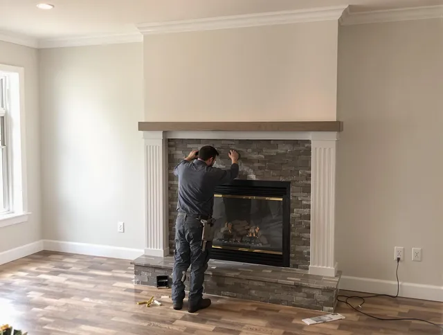 Dartmouth Chimney Sweep finishing a custom fireplace install in Dartmouth, MA